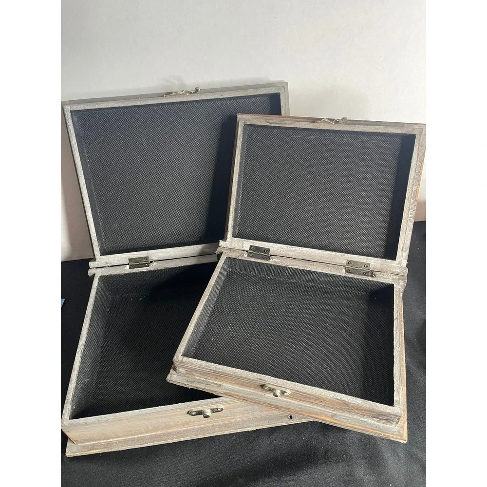 Rustic Wooden Book Box Set 2pc Industrial Metal Stud Decorative Storage Trunks‎